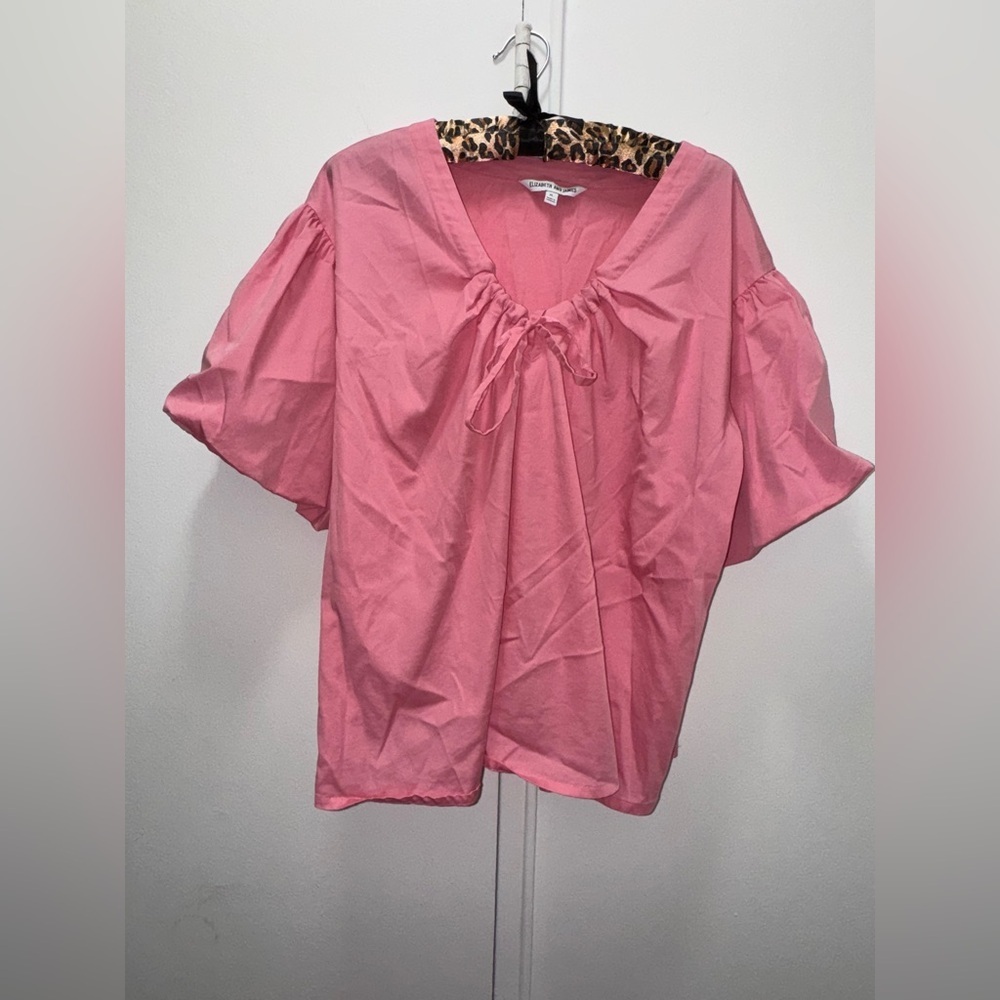 Elizabeth And James XL Pink Tie Front Peasant Puff Sleeve milkmaid Blouse Top